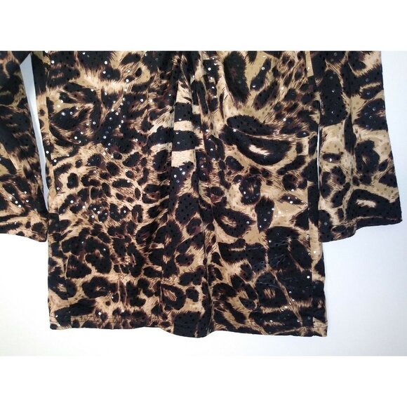 Womens Pullover Top Leopard print Sz L Embellished V Neck Daniel Laurent Stretch - Picture 4 of 8